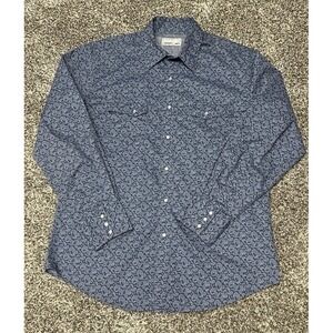 Wrangler Men's Large Blue Paisley Western Shirt Pearl Snap Long Sleeve Cowboy